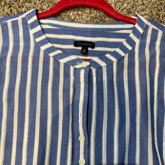 Talbots Blue & White Striped Top With Lace Sleeves Blouse - Picture 3 of 4